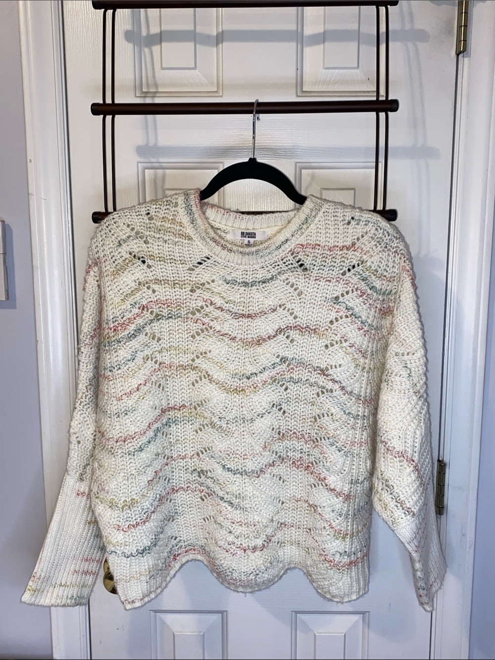NWOT BB Dakota x Steve Madden Cream Pointelle Knit Speckled Scalloped Sweater S